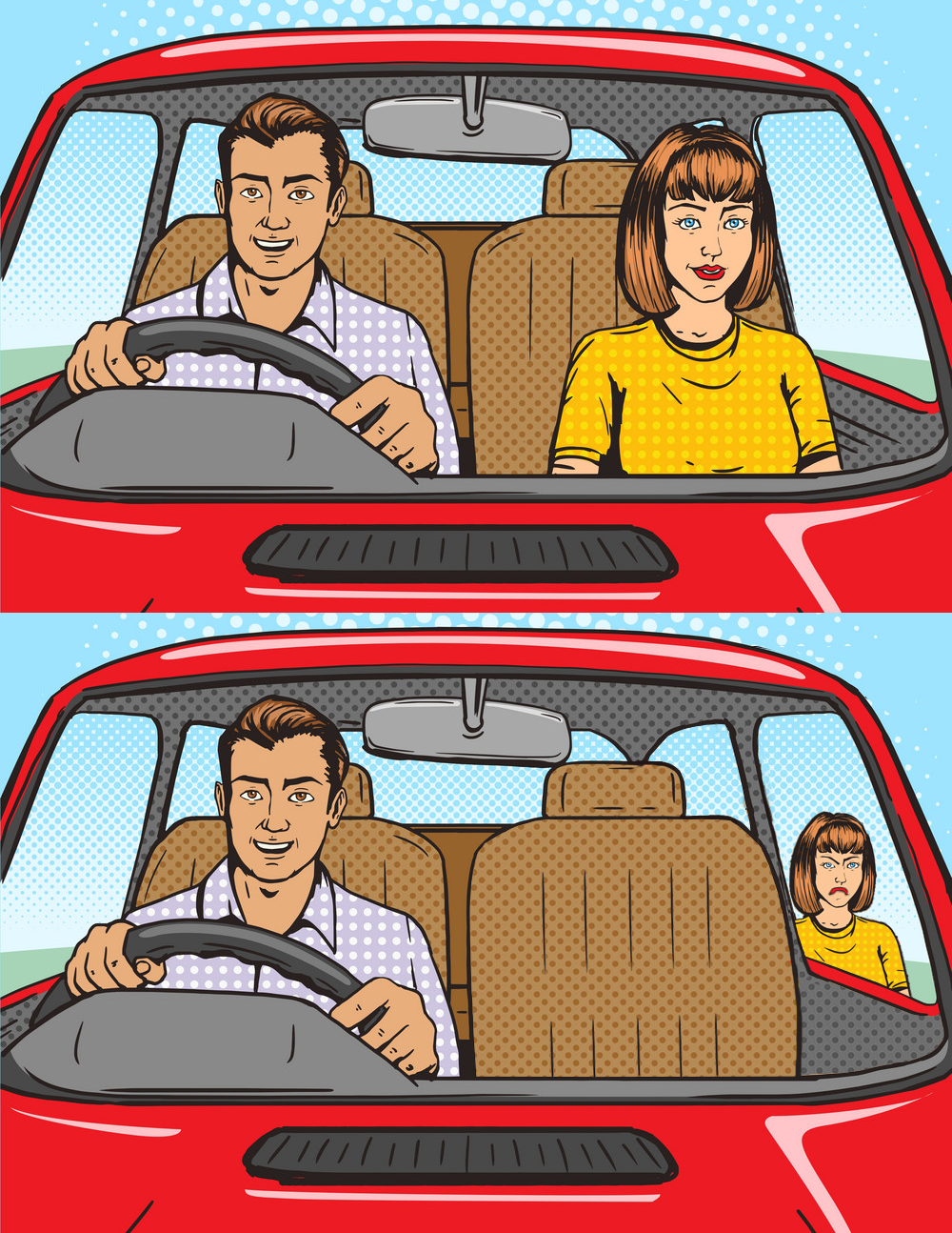 Couple In Red Car Empty Template - Woman Left Outside Car - Retro Voiture.png